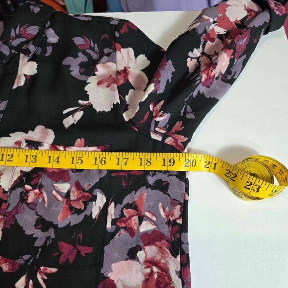 A. Byer Floral Button Front Womens Blouse Medium Black Pink Purple Preppy - Picture 7 of 10